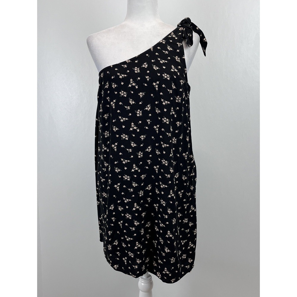American Eagle Ditsy Floral One Shoulder Dress Sz Medium Womens Black Grunge